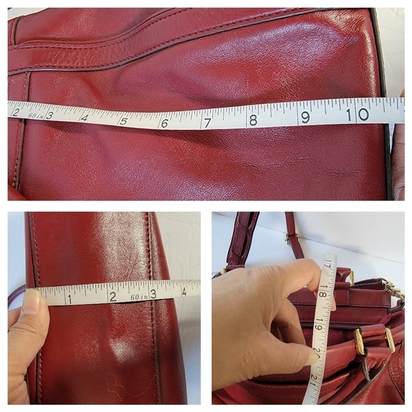 TORY BURCH Women Red Leather Slink Tote Bag Double Handle Sz Large Office Travel - Picture 9 of 12